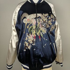 Sale!!Reversible satin bomber jacket w/embroidery